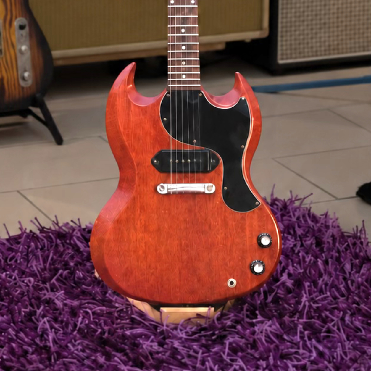 Rare early-1965 Gibson SG Junior in original Cherry Red finish with wide nut and P-90 pickup