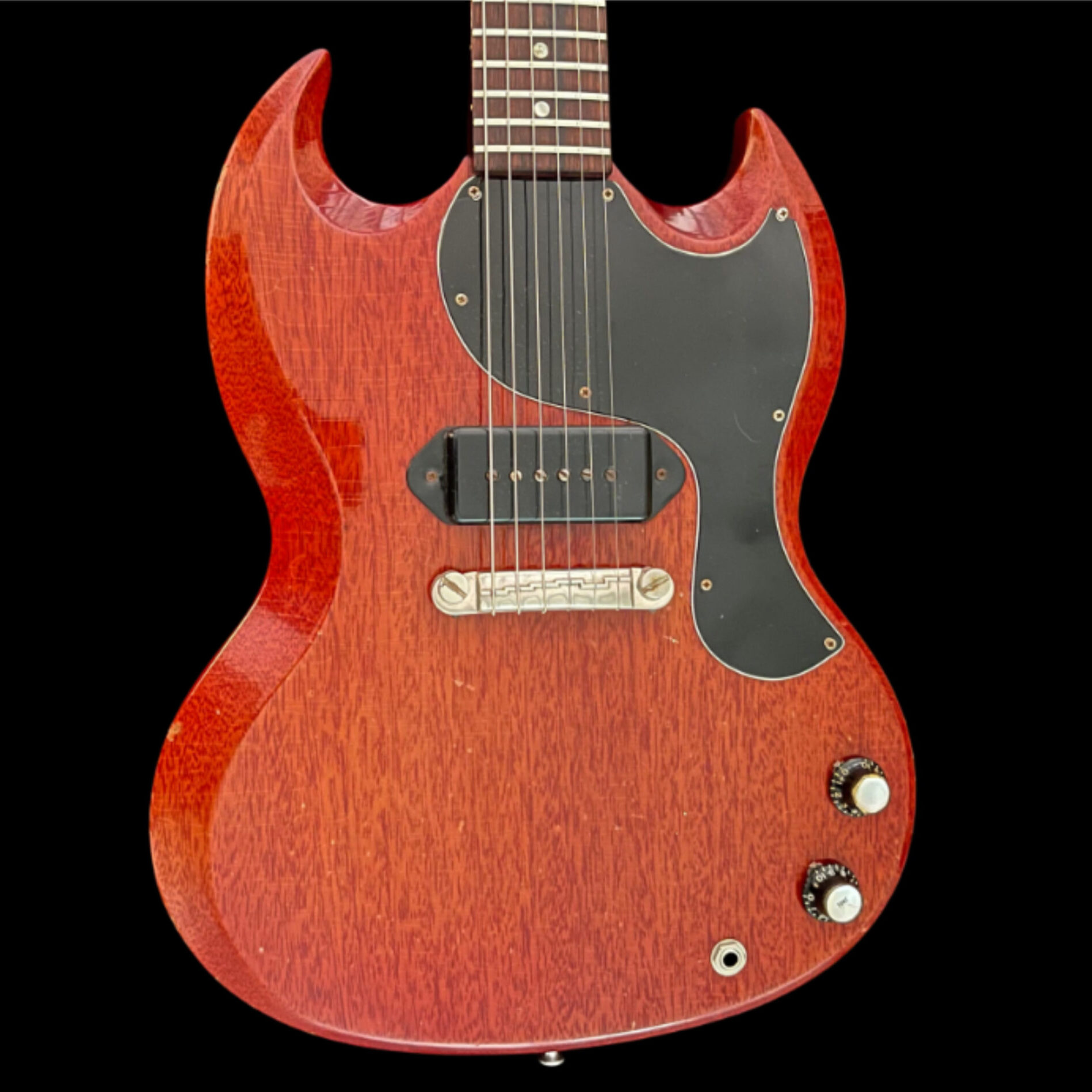 Rare early-1965 Gibson SG Junior in original Cherry Red finish with wide nut and P-90 pickup